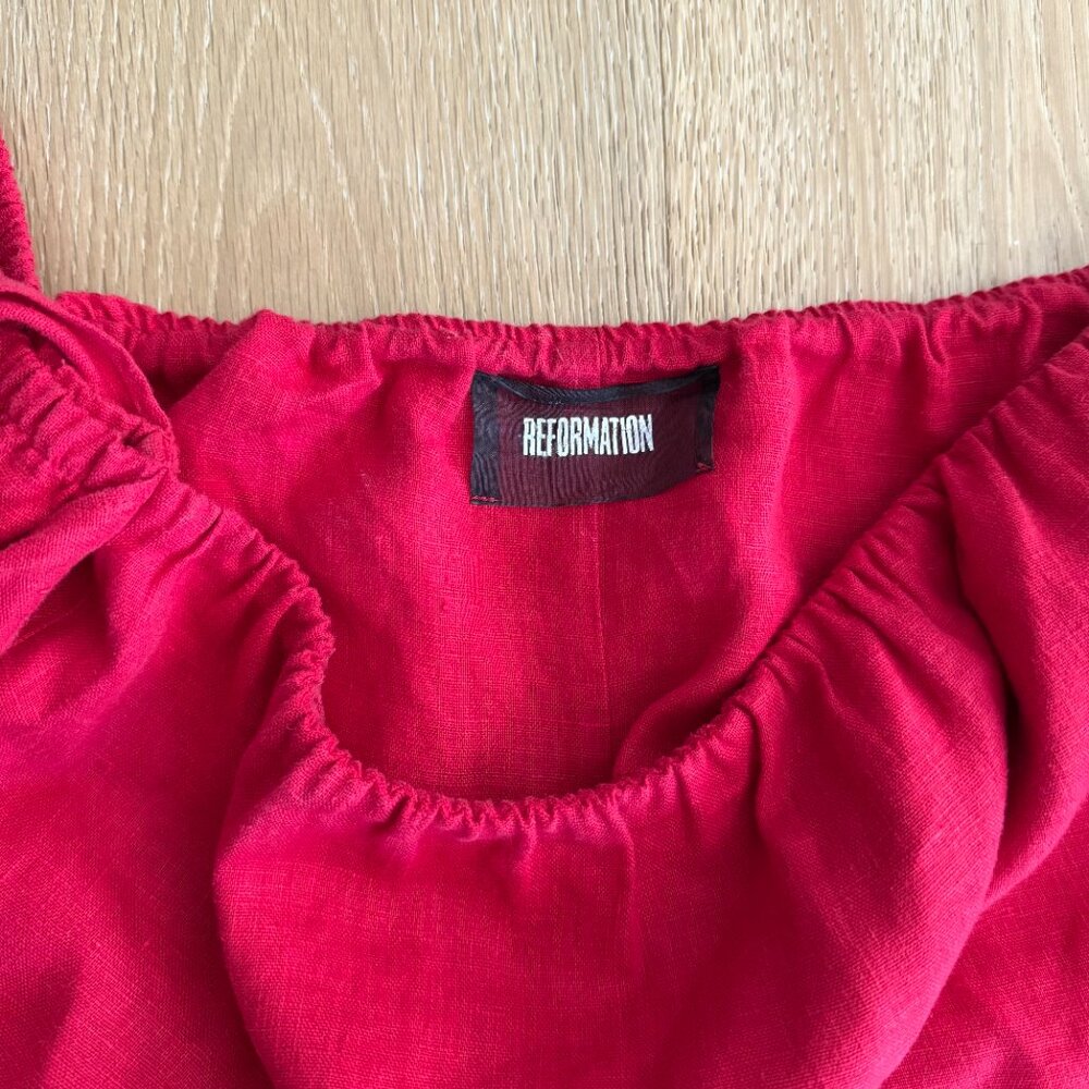 Reformation Carlita Red Off the Shoulder Tie Mini Dress Size Large - Picture 9 of 9